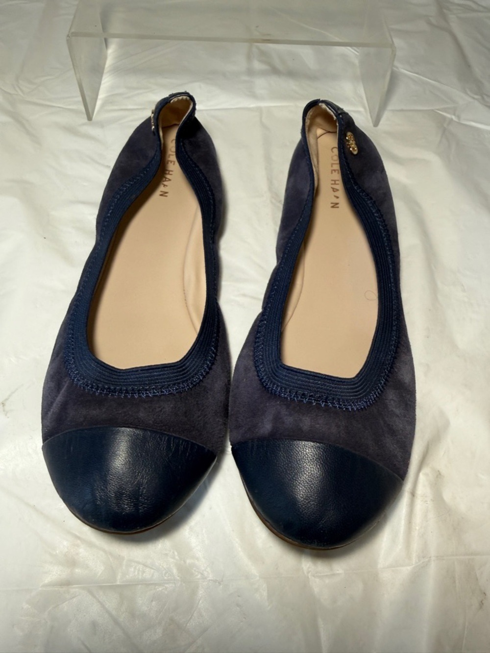 Cole Hann Size 9B Elbridge Navy Blue Suede Cap Toe Ballet Flats